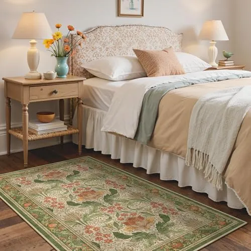 Bavni Vintage Floral Rugs — Green & Orange