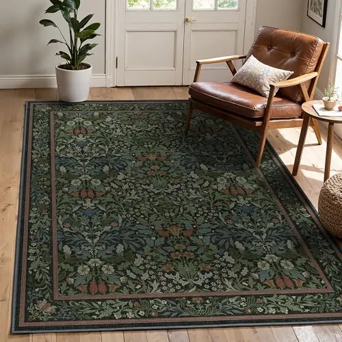 Bavni Vintage Floral Rugs — Forest Green