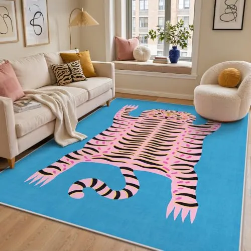 Bavni Tiger Rugs — Blue Pink