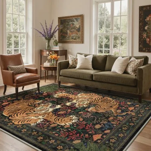 Bavni Tiger Rugs — Black Green