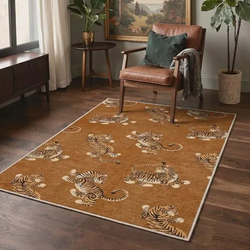 Bavni Tiger Rugs — Warm Brown