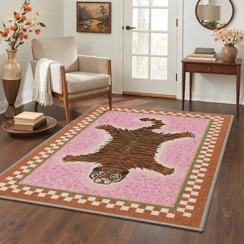 Bavni Tiger Rugs — Dusty Pink