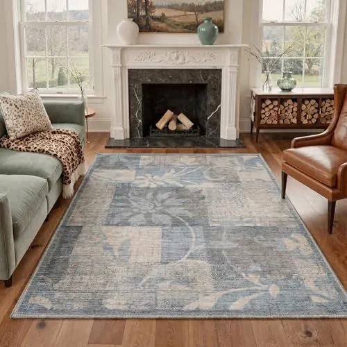 Bavni Vintage Medallion Rugs — Dusty Blue