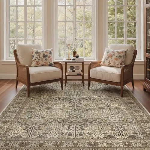 Bavni Vintage Medallion Rugs — Cream Brown