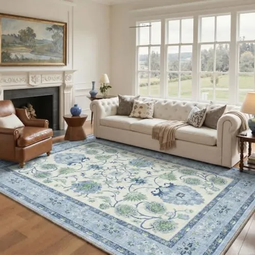 Bavni Vintage Floral Rugs — Blue Green