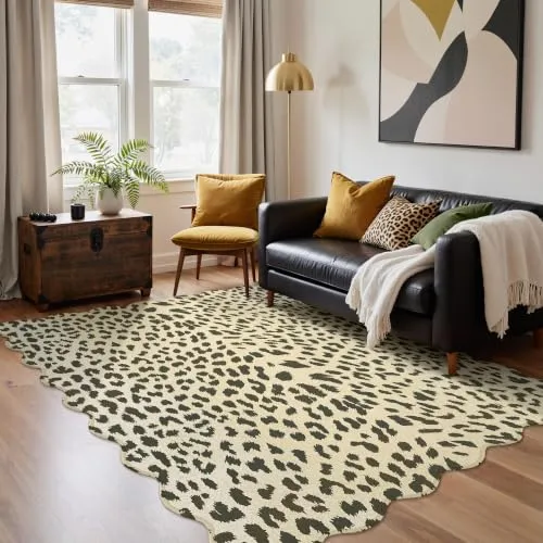 Bavni Leopard & Cheetah Rugs — Beige & Brown Scalloped Edge