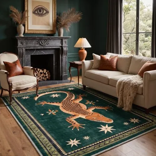 Bavni Alligator Rugs — Deep Emerald