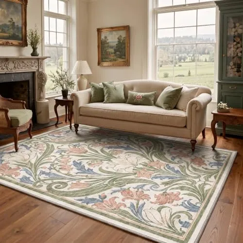 Bavni Vintage Floral Rugs — Sage Cream