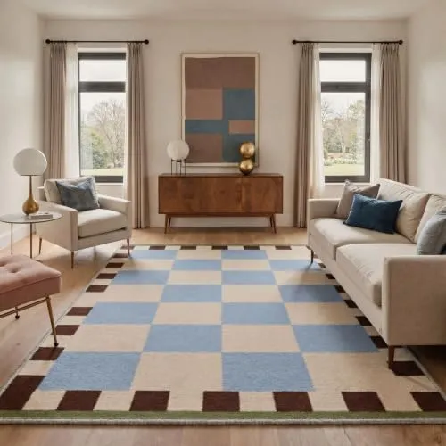 Bavni Checkered & Plaid Rugs — Dusty Blue