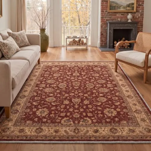 Bavni Vintage Floral Rugs — Burgundy